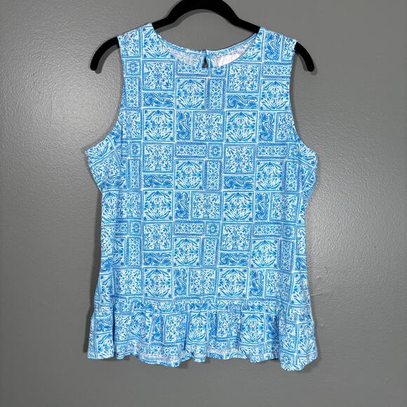 Stella Parker Women's Blue Patchwork Floral Sleeveless Top - Small - Ruffle - Picture 1 of 6